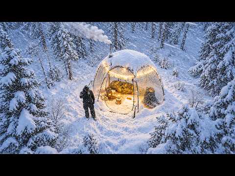 2 Days of Winter Camping in Heavy Snow . Binge Watching ASMR