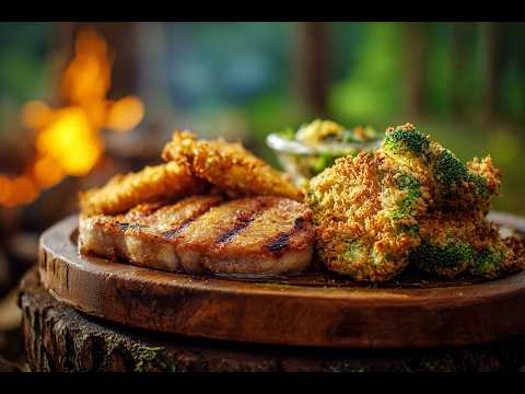 🦃 CRUNCHY BROCCOFLOWER & GRILLED TURKEY STEAK - ASMR BUSHCRAFT FEAST