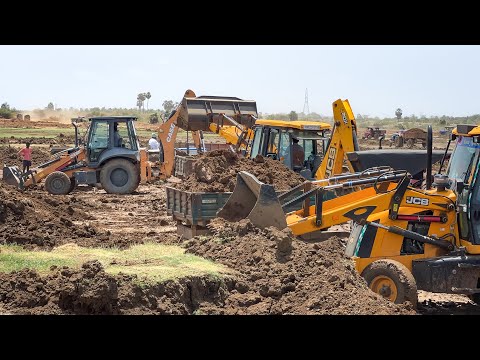 3 JCB 3DX Plus and Case 770 FX very Brisk Loading Mud in Many Tractor in Village Pond | Jcb video