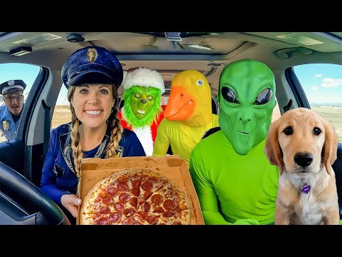 Police Surprises Puppy, Rubber Ducky, Alien, Grinch, and Cat With Car Ride Chase!