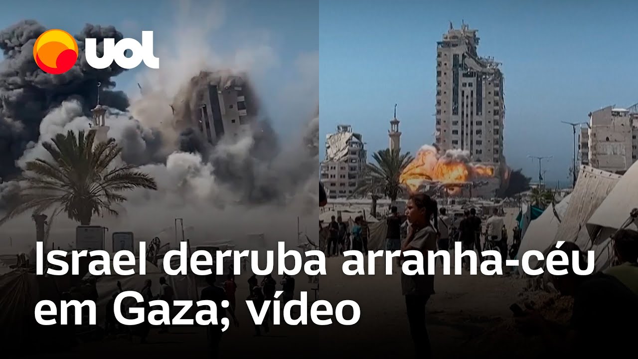 Israel bombardeia Gaza e derruba prédio residencial de 14 andares; vídeo flagra ataque