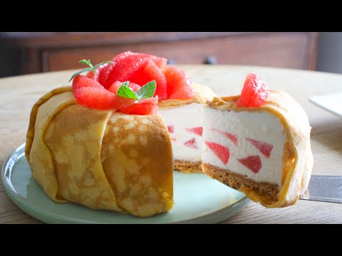 爽やか!グレープフルーツとヨーグルトムースのクレープケーキ✴︎How to make Grapefruit and Yogurt cake✴︎ベルギーより