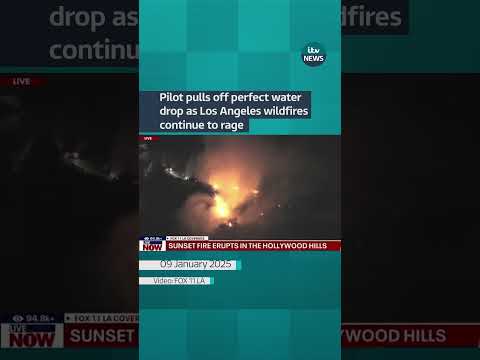 Pilot pulls off perfect water drop as Los Angeles wildfires continue to rage #itvnews