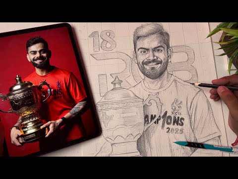 Virat Kohli Drawing With IPL Trophy,  Virat Kohli,  RCB,  Outline Tutorial 😍