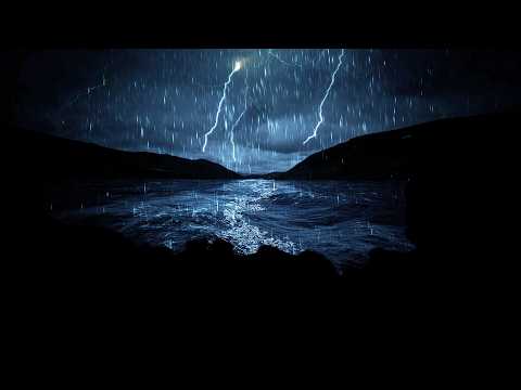 Fall Asleep to Ocean Rainstorm Sounds for Sleeping | Waves with Heavy Rain and Thunder