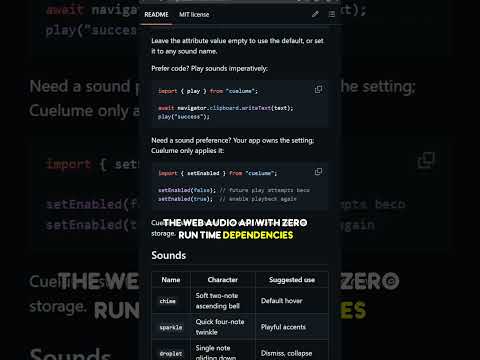 Cuelume: fourteen synthesized interaction sounds via Web Audio API