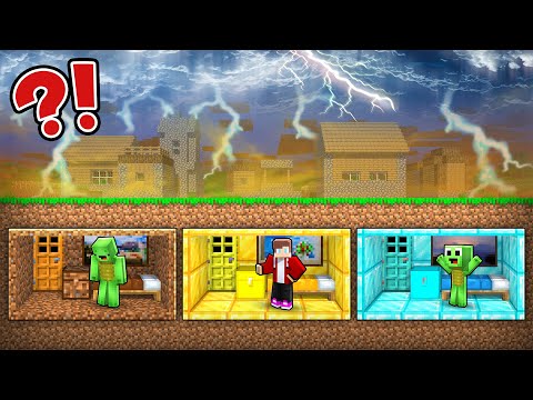 JJ, Mikey and Banana Kid Bunker  vs THUNDER DISASTER Battle in Minecraft Maizen!