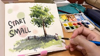 Loose ink and watercolor sketching for beginners| Easy Tree Tutorial