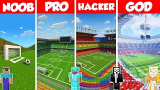 FootBall Soccer Stadium Build Battle Challenge - Noob vs Pro vs Hacker vs God - Minecraft Animation