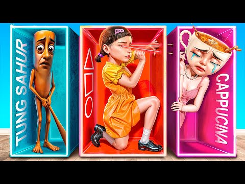Italian Brainrot vs гигантская кукла из Игры в Кальмара! Экстремальные прятки в коробках челлендж!