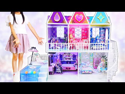 プリキュアマンション❤️リカちゃんサイズの巨大ドールハウスをDIY✨ズキューン＆キッス、キュアアイドル、キュアキュンキュン、キュアウインク🌼キミとアイドルプリキュアのお部屋を100均材料で手作り工作🍭