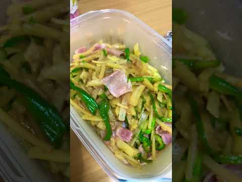 #シチュー #きゅうりの梅肉和え #オクラのおかか和え #青椒肉絲風炒め #アジフライ