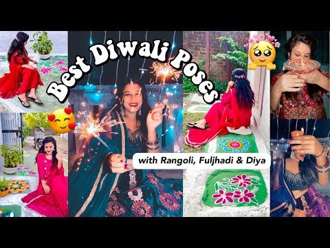 Diwali Photoshoot Ideas with Rangoli, Fuljhadi 🎇 & Diya 🪔 😍 | Hidden Face Poses for Diwali