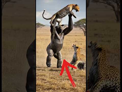 Parent gorilla saves baby gorilla from leopard attack!#animals #wildlife