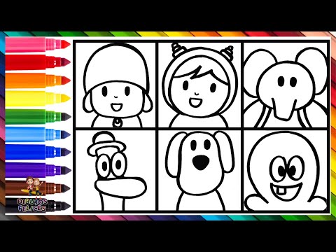 Dibuja y Colorea A Pocoyó Y Sus Amigos 👶👧🐘🦆🐶🐙 Dibujos Para Niños