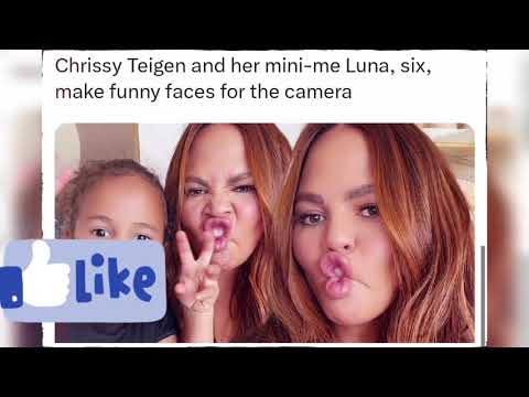 Chrissy Teigen and her mini-me Luna, six, make funny faces for the camera