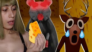 VIREI o MONSTRO de 99 NOITES NA FLORESTA e escapei do RATO gigante no ROBLOX | Cheese Escape