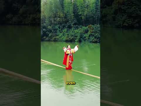 How do they balance on a single bamboo log? 🤯 #balance #skills #challenge