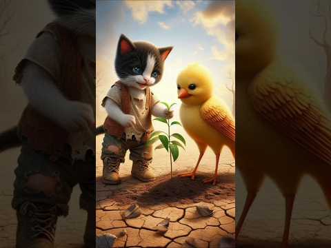 "A sweet kitten and a bird planted a mango sapling in the desert."#shorts #short