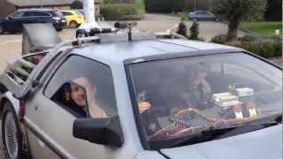 The BTTF car Delorean Time Machine with Mcfly driven by Tom Fletcher and Danny Jones - YouTube