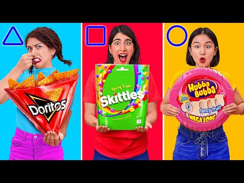 GEOMETRIC FOOD CHALLENGES! Epic Battles Eating Awesome Shapes by 123 GO!