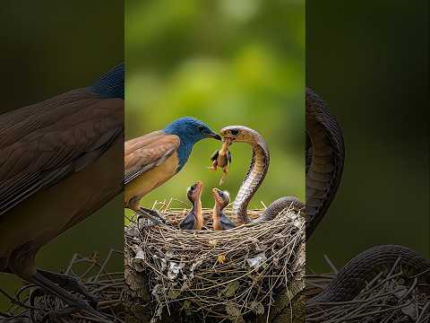 새vs뱀 싸움, 파랑어치의 극단적인 싸움, 코브라를 물리칩니다. #Blue-winged Teal #Cobra #Wildlife