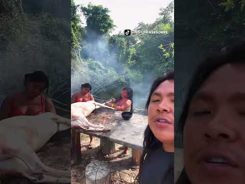 Capturaram um veado na aldeia indígena