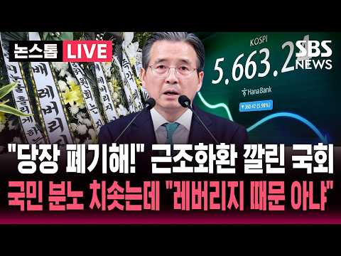 [🔴속보] "레버리지 당장 폐기!" 근조화환 쫙 깔린 국회..역대급 폭락장 분노 치솟는데 "레버리지 ETF 때문 아냐" 김용범 청와대 정책실장 일파만파 / SBS 논스톱 라이브
