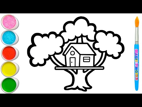 Rumah Pohon Menggambar, Melukis, Mewarnai untuk Anak & Balita 🌳🏚🌳 Menggambar Alam Yang Mudah #401