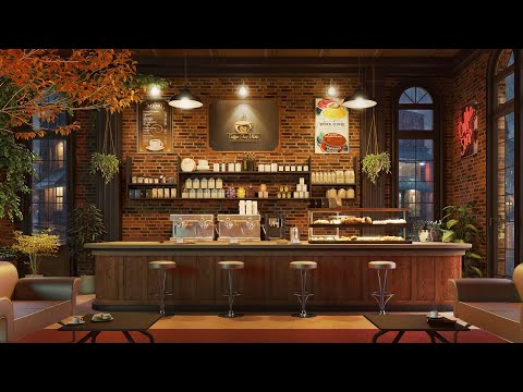 Autumn Cozy Coffee Shop Ambience | Slow Jazz Music for Relaxing, Studying, Sleeping