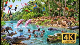 Relaxing Walk in the Amazon: Misty Riverbank with Giant Otters & Caimans | No Music ASMR