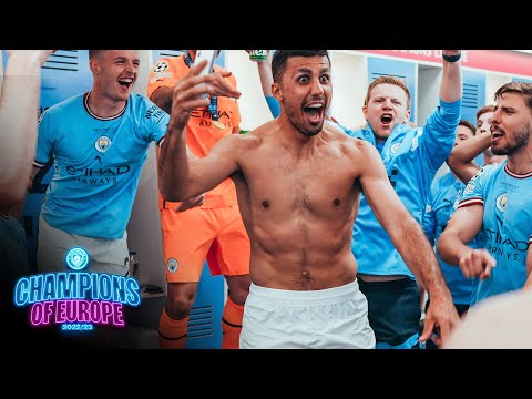RODRI'S ON FIRE! Dressing room scenes as Jack Grealish leads the singing! Champions League Winners!