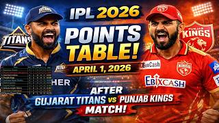 IPL Points Table Today April 1, 2026 After Gujarat Titans vs Punjab Kings Match! Punjab Wins, RR @1