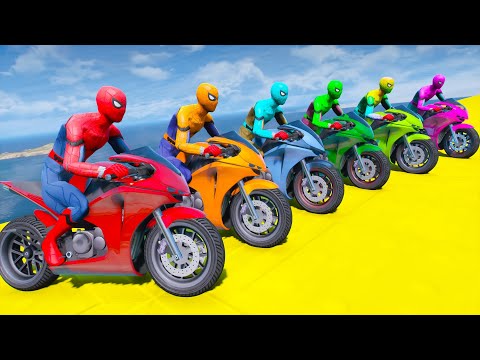 SUPERHEROES ON A MOTORCYCLE WITH SPIDERMAN SUITS - MOVING TRAFFIC SIGN BRIDGE