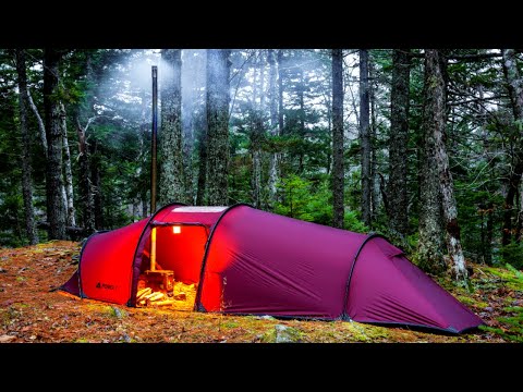 Hot Tent Camping In Rain Solo Adventure