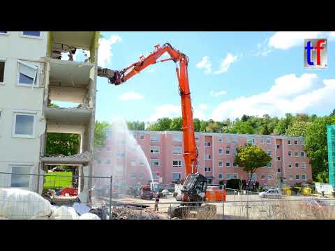 HITACHI ZX 350 LC Longfront, Abbruch Wohnblock, Winnenden, 26.04.2018.