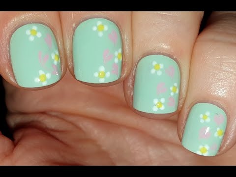 Simple Summer Nails For Beginners | Pastel Green Heart & Flower Nail Art Tutorial