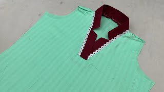 Very Creative and Beautiful Collar Kurti Neck Design Cutting and Stitching