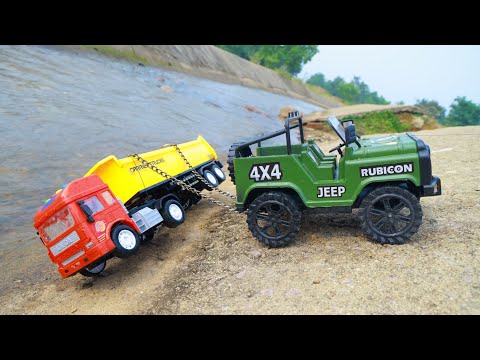 New Tata Dumper Truck Accident Big Canal River Pulling Out Jeep Rubicon 4x4 Car ? Jcb Cartoon Video