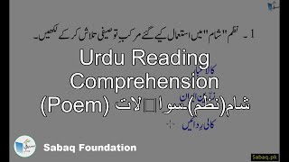 Urdu Reading Comprehension (Poem) شام(نظم)۔سوالات
