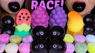 ASMR VIRAL BIG BOBA JELLY RACE! Rainbow mochi ice cream & fruit ice cream 먹방