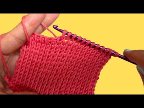 Punto TUNECINO. Queda como a DOS AGUJAS con aguja de CROCHET 😍 TUTORIAL Paso a paso.