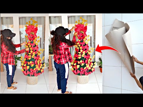 DIY COMO FAZER UMA ÁRVORE 🎄 DE NATAL FEITA DE PAPELÃO GASTANDO POUCO | COMO FAZER ÁRVORE DE NATAL