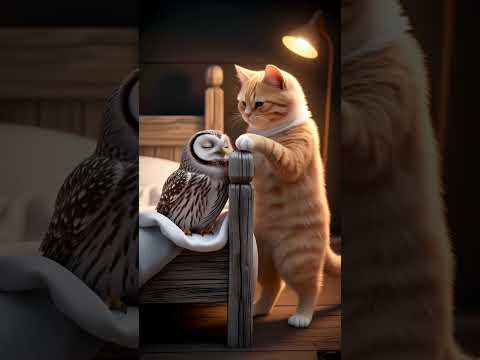 Cat and Owl Under the Rain: A Heartwarming Moment of Friendship 🐱 #cat #cute #Owl   #animation