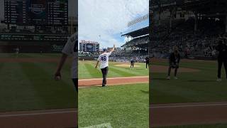 Jonathan Toews throws the first pitch at the @cubs game!