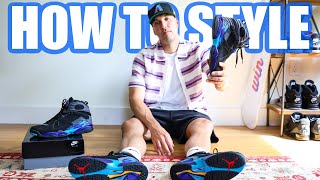 How To Style Air Jordan 8 "Aqua" Sneakers! On Feet With Outfits 2025
