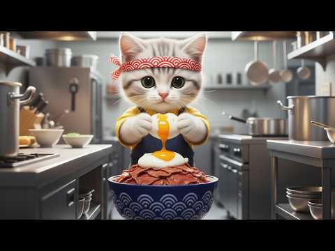 いらっしゃいませー!!特盛牛丼一丁お届け!!まるりんの一日に密着🐱🍚