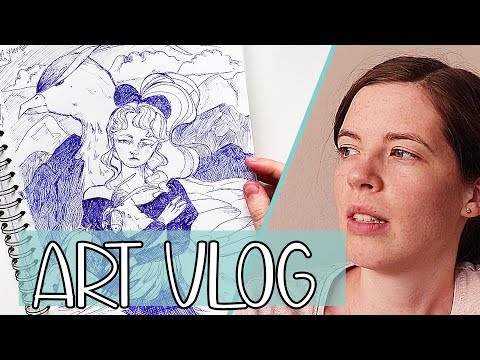 ART VLOG- Drawing only with a ballpoint pen for a week/ Editing YouTube videos
