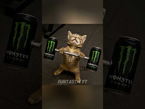 Kitten lifting Monster Energy Drink! #cats #cutecat #funny #catlovers