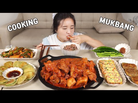 요리 먹방 :)돼지갈비 김치찜, 오이김치, 스팸계란말이, 호박전,  소고기두툼전.